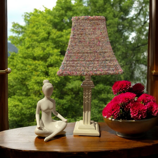 Handcrafted Beaded Lampshade - Various Shades of Pink & White Glass Seed Beads