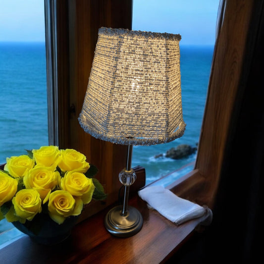 Handcrafted Beaded Lampshade - White Seed Beads & Clear Crystal Beads