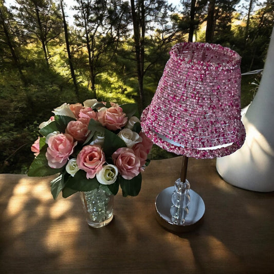 Handcrafted Beaded Lampshade - Pink & White