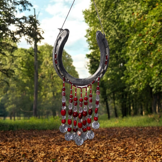 Crystals and different shades of red glass beads