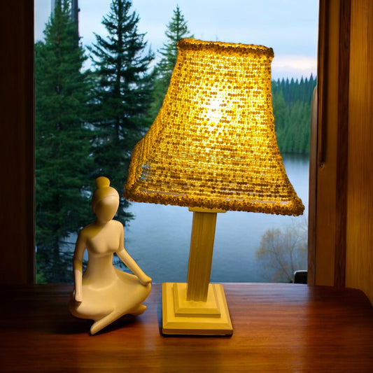 Handcrafted Beaded Lampshade - Various Shades of Glass Yellow Seed Beads