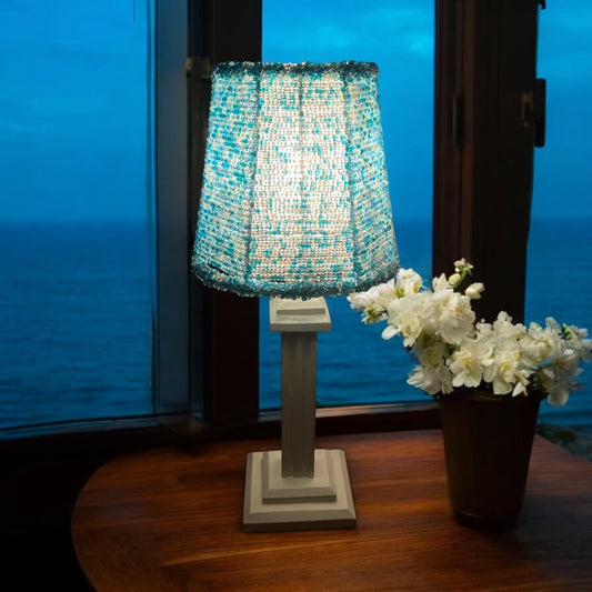 Handcrafted Beaded Lampshade - Sky Blue Glass Beads