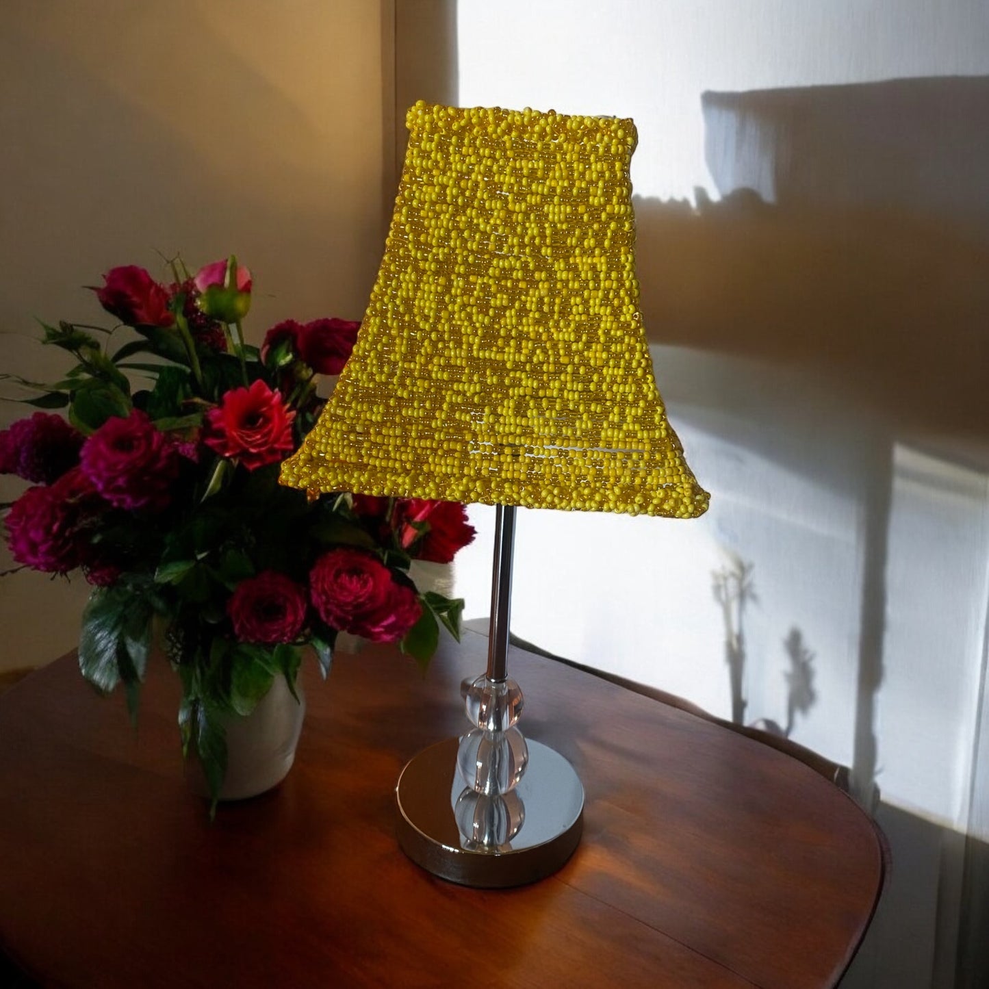 Handcrafted Beaded Lampshade - Various Shades of Glass Yellow Seed Beads