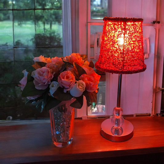 Handcrafted Beaded Lampshade - Red Beads