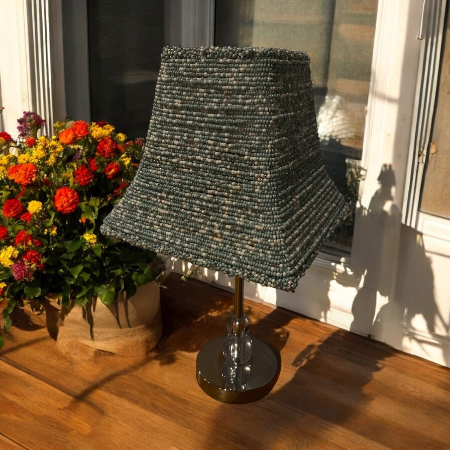 Handcrafted Beaded Lampshade - Pale Blue