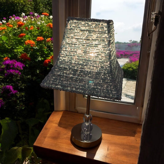 Handcrafted Beaded Lampshade - Pale Blue